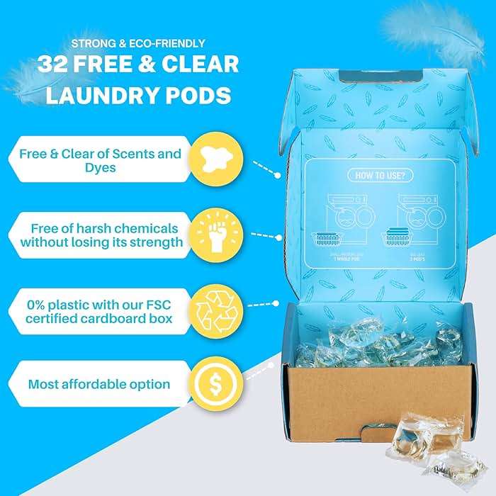 Laundry Detergent Pods Free & Clear, Unscented, 32 Count, Eco Friendly, Biodegradable, HE Compatible, 32 Count, Powerful Stain & Odor Removal, Skin Friendly - Image 3