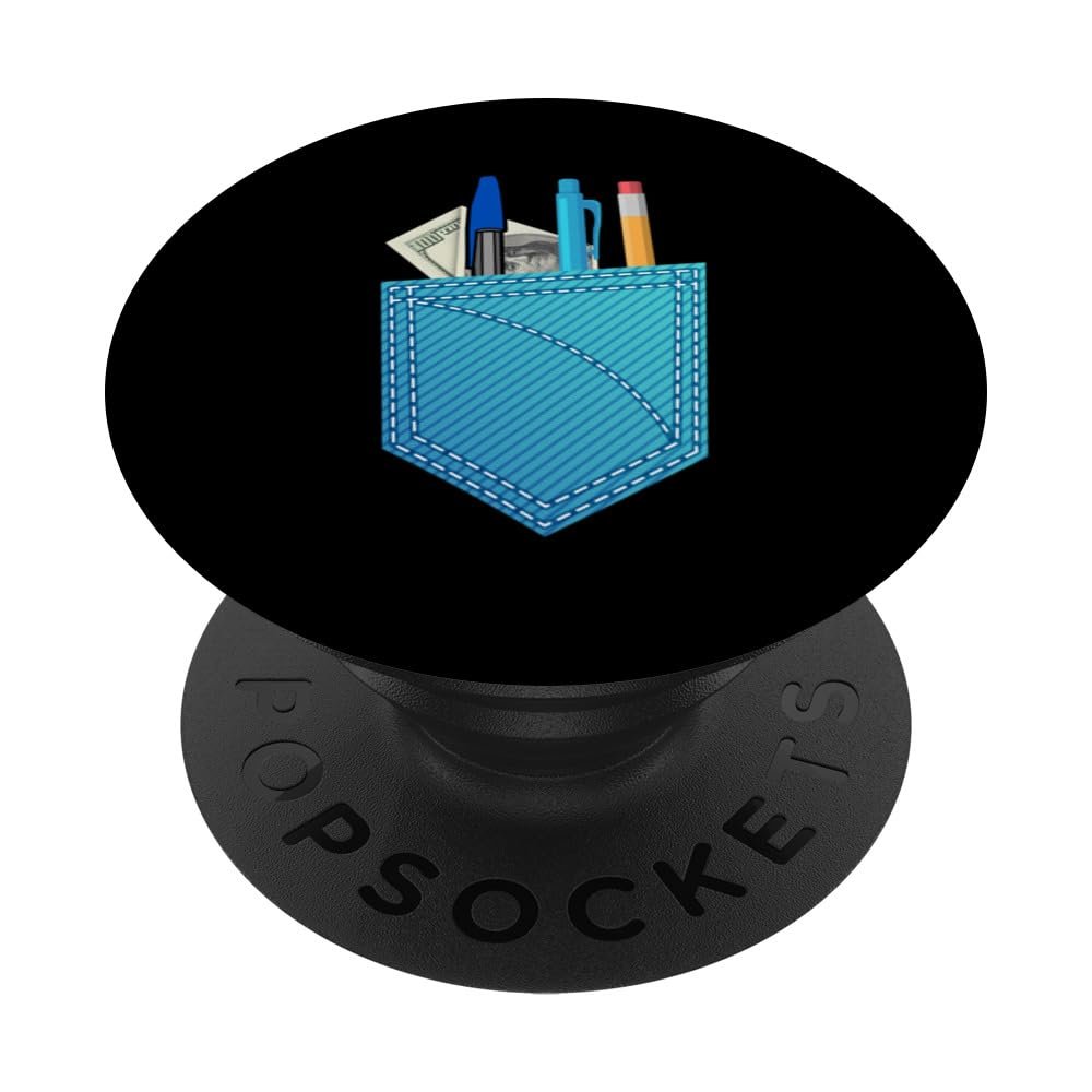 Fun T-Shirt With Mock Pocket Protector Pen Holder Gifts PopSockets Standard PopGrip - Product Image