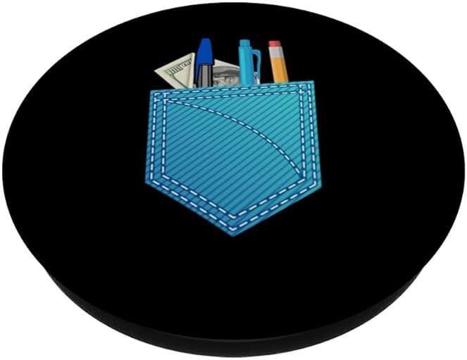 Fun T-Shirt With Mock Pocket Protector Pen Holder Gifts PopSockets Standard PopGrip - Image 2
