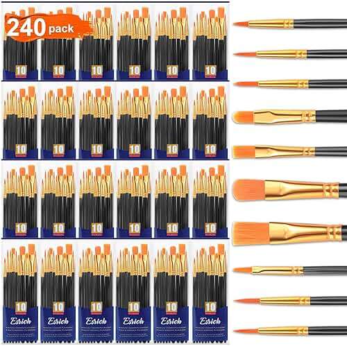 ESRICH Acrylic Paint Brushes Set, 24 Packs / 240 Pcs Watercolor Brushes,Nylon Brush Head, for Oil Painting, Gouache, Face,Ceramics etc, Kid's and Adults Painting Arts and Crafts Sets.(Black) - Image 1