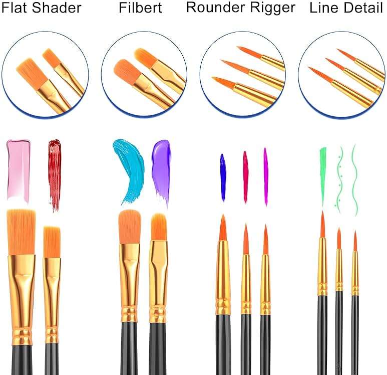 ESRICH Acrylic Paint Brushes Set, 24 Packs / 240 Pcs Watercolor Brushes,Nylon Brush Head, for Oil Painting, Gouache, Face,Ceramics etc, Kid's and Adults Painting Arts and Crafts Sets.(Black) - Image 4