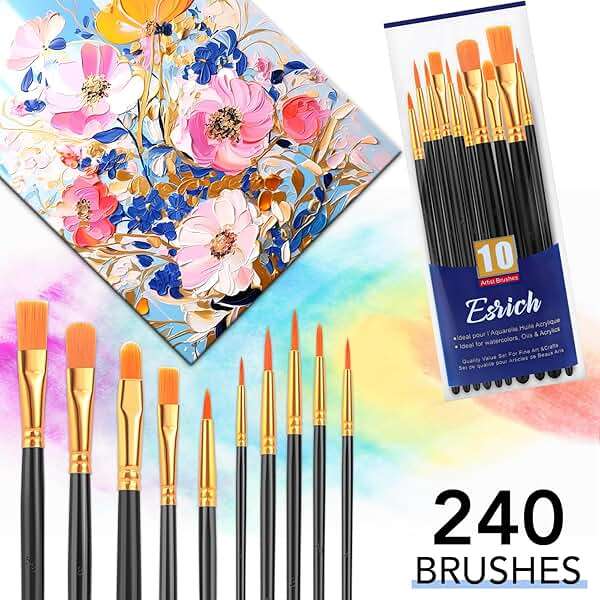 ESRICH Acrylic Paint Brushes Set, 24 Packs / 240 Pcs Watercolor Brushes,Nylon Brush Head, for Oil Painting, Gouache, Face,Ceramics etc, Kid's and Adults Painting Arts and Crafts Sets.(Black) - Image 5