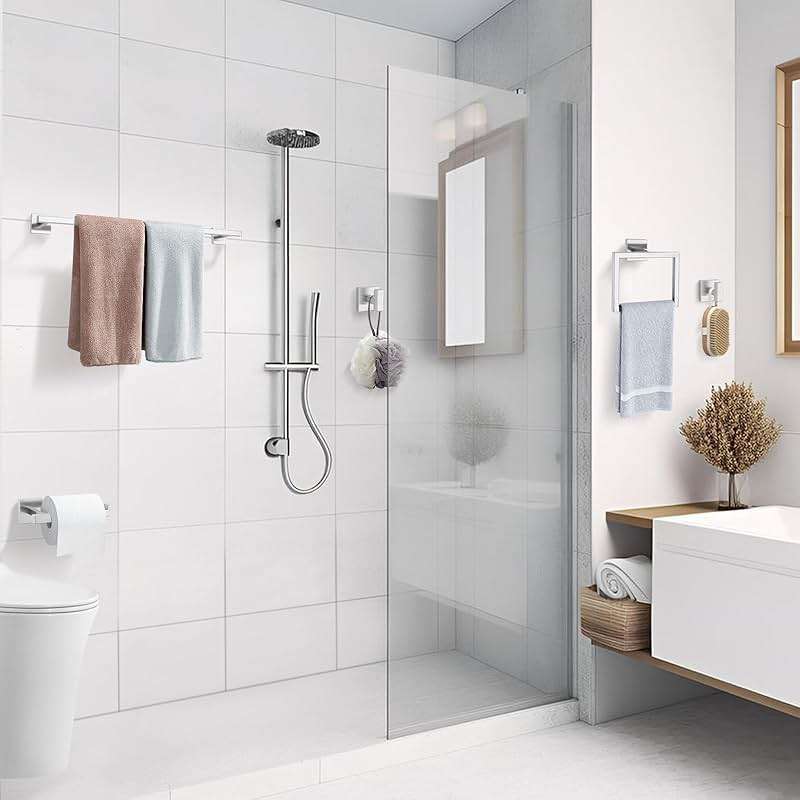 TQKAG 5-Piece Bathroom Hardware Set Brushed Nickel Classic Wall Mounted SUS304 Stainless Steel Bathroom Accessories Set 23.6" Towel Rack for Bathroom, Brushed Nickel - Image 2