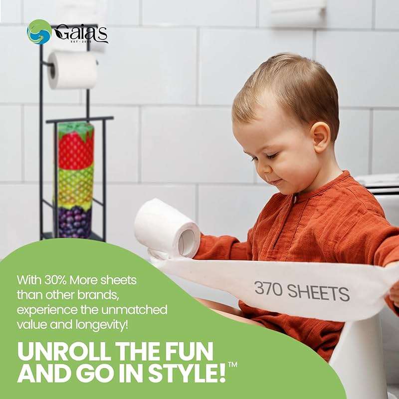 Gaias Premium and Soft Fruit TP Organic Bamboo Toilet Paper | 12 Mega Rolls, 3 Ply, 370 Sheets | FSC Certified, PFAS & BPA Free, Eco-Friendly, Sustainable Tissue - Plastic Free, Septic Safe, Vegan - Image 6