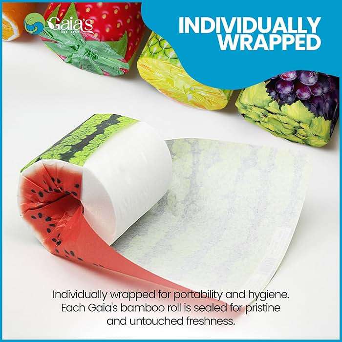 Gaias Premium and Soft Fruit TP Organic Bamboo Toilet Paper | 12 Mega Rolls, 3 Ply, 370 Sheets | FSC Certified, PFAS & BPA Free, Eco-Friendly, Sustainable Tissue - Plastic Free, Septic Safe, Vegan - Image 7