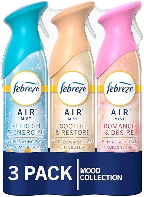 Febreze Air Mist Air Freshener Spray, Odor-Fighting Room Spray for Home and Bathroom and Kitchen, Aerosol Can, Refresh & Energize, Soothe & Restore, Romance & Desire Scent, 8.8oz, 3 Count - Image 1