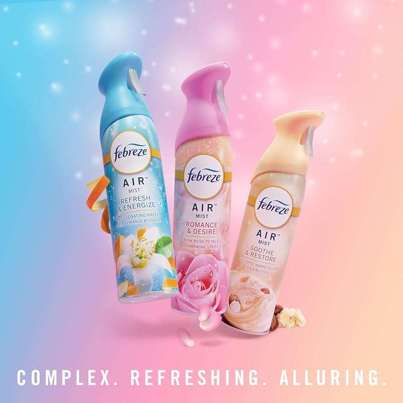 Febreze Air Mist Air Freshener Spray, Odor-Fighting Room Spray for Home and Bathroom and Kitchen, Aerosol Can, Refresh & Energize, Soothe & Restore, Romance & Desire Scent, 8.8oz, 3 Count - Image 10