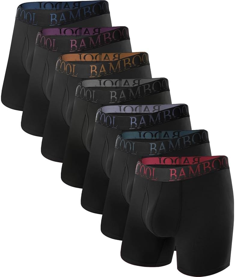 BAMBOO COOL Men's Ultra ComfortSoft Underwear, Moisture Wicking & Breathable No Ride Up Boxer Briefs with Fly, Multipack - Product Image
