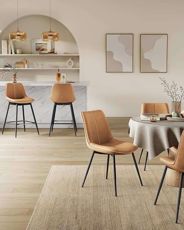 VASAGLE Bar Stools Set of 2, Counter Height Bar Stools with Back, Ergonomic Backrest, Synthetic Leather, Metal Legs, 24.8-Inch Tall Barstools for Kitchen Island Home Bar, Easy Assembly, Caramel Brown - Image 7