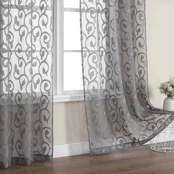 OWENIE Furman Sheer Curtains 84 inches Long for Bedroom Living Room 2 Panels Set, Light Filtering Window Curtains, Semi Transparent Voile Top Dual Rod Pocket, Grey, 40Wx84L inch, Total 84 Inches Width - Image 1