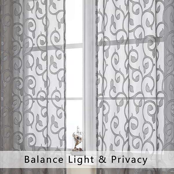 OWENIE Furman Sheer Curtains 84 inches Long for Bedroom Living Room 2 Panels Set, Light Filtering Window Curtains, Semi Transparent Voile Top Dual Rod Pocket, Grey, 40Wx84L inch, Total 84 Inches Width - Image 3