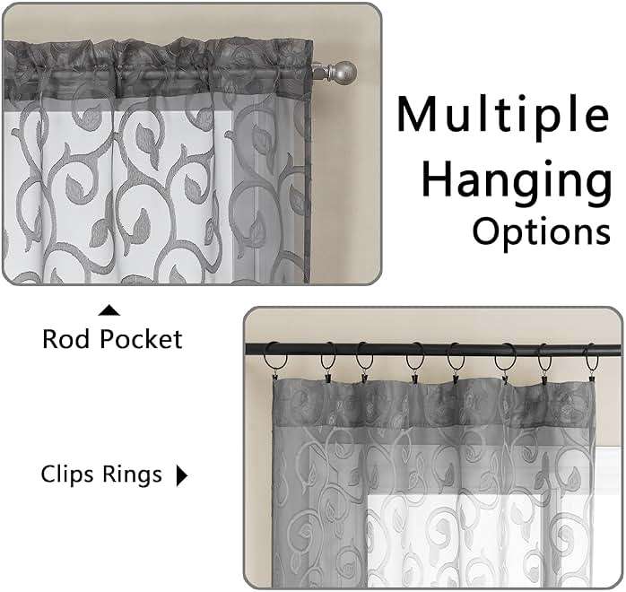 OWENIE Furman Sheer Curtains 84 inches Long for Bedroom Living Room 2 Panels Set, Light Filtering Window Curtains, Semi Transparent Voile Top Dual Rod Pocket, Grey, 40Wx84L inch, Total 84 Inches Width - Image 4