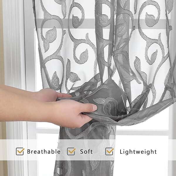 OWENIE Furman Sheer Curtains 84 inches Long for Bedroom Living Room 2 Panels Set, Light Filtering Window Curtains, Semi Transparent Voile Top Dual Rod Pocket, Grey, 40Wx84L inch, Total 84 Inches Width - Image 5