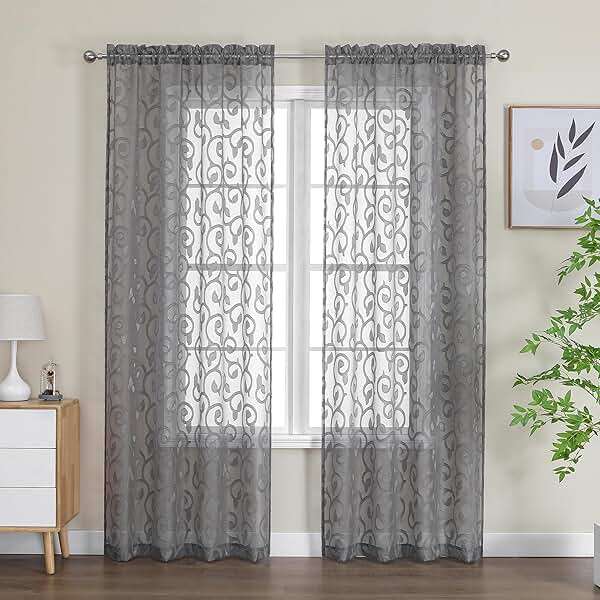 OWENIE Furman Sheer Curtains 84 inches Long for Bedroom Living Room 2 Panels Set, Light Filtering Window Curtains, Semi Transparent Voile Top Dual Rod Pocket, Grey, 40Wx84L inch, Total 84 Inches Width - Image 6