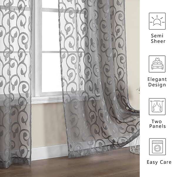 OWENIE Furman Sheer Curtains 84 inches Long for Bedroom Living Room 2 Panels Set, Light Filtering Window Curtains, Semi Transparent Voile Top Dual Rod Pocket, Grey, 40Wx84L inch, Total 84 Inches Width - Image 7
