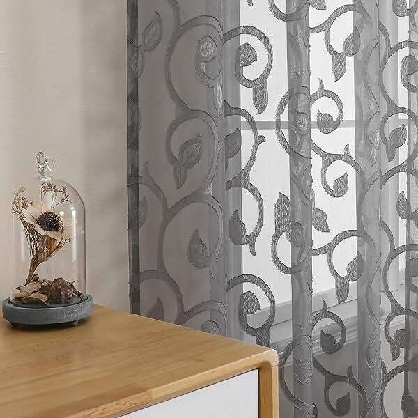 OWENIE Furman Sheer Curtains 84 inches Long for Bedroom Living Room 2 Panels Set, Light Filtering Window Curtains, Semi Transparent Voile Top Dual Rod Pocket, Grey, 40Wx84L inch, Total 84 Inches Width - Image 8