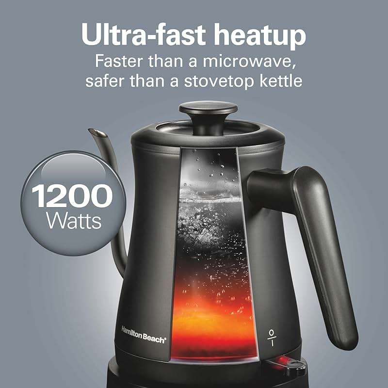 Hamilton Beach Compact 20 oz. / 0.6 Liter Gooseneck Electric Kettle for Boiling Water, Pour Over Coffee, Tea, Ultra Fast Heating With 1200 Watts, Stainless Steel BPA-Free Interior, Black (41045) - Image 4