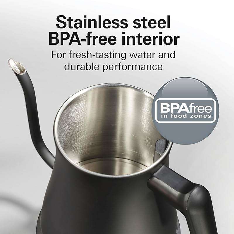 Hamilton Beach Compact 20 oz. / 0.6 Liter Gooseneck Electric Kettle for Boiling Water, Pour Over Coffee, Tea, Ultra Fast Heating With 1200 Watts, Stainless Steel BPA-Free Interior, Black (41045) - Image 7