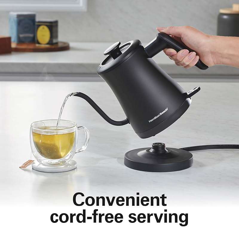 Hamilton Beach Compact 20 oz. / 0.6 Liter Gooseneck Electric Kettle for Boiling Water, Pour Over Coffee, Tea, Ultra Fast Heating With 1200 Watts, Stainless Steel BPA-Free Interior, Black (41045) - Image 8