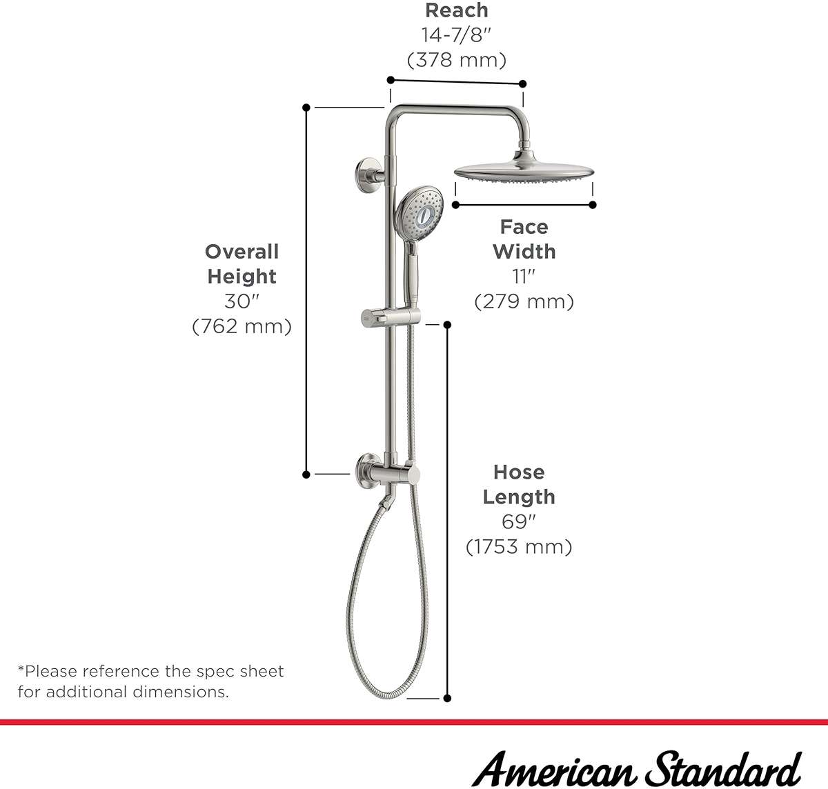 American Standard 1029072430 Spectra Versa 24-Inch 4-Function Retrofit Shower System with Rain Shower Head with Handheld Sprayer, 1.8 GPM, Matte Black - Image 3