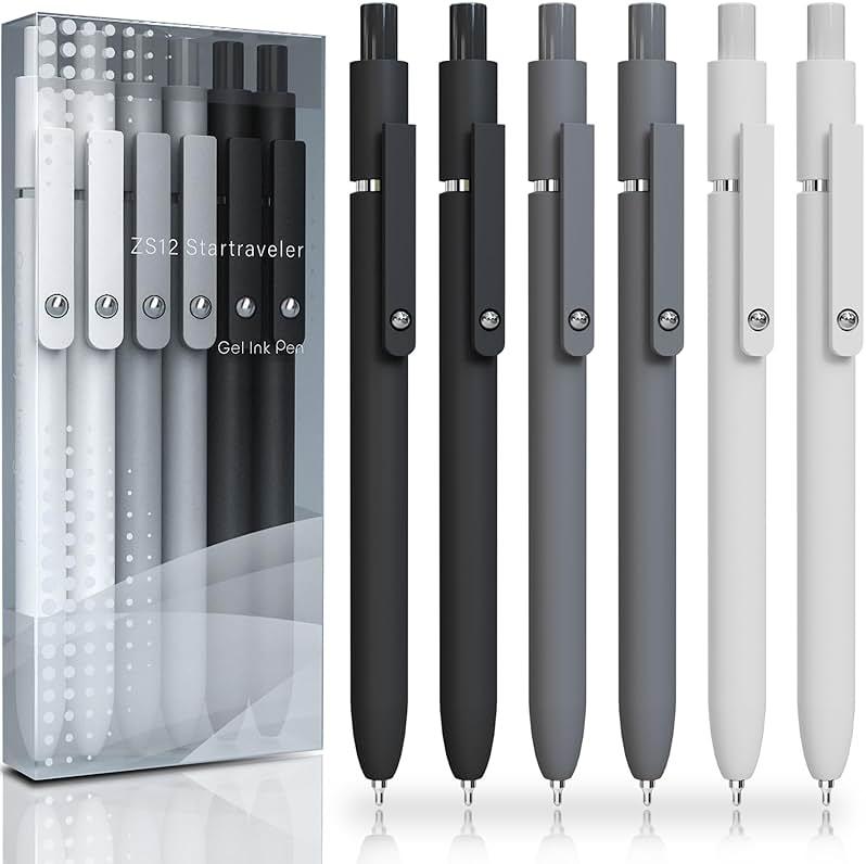 ACEES Gel Pens, 6 Pcs 0.5mm Fine Point Black Ink Pen With Smooth Writing, Office Desk Accessories, Writing Supplies Gifts for Men Women, Quick Dry Pens Ballpoint For Journaling, Black/Gray/White by ACEES - Shop at Bazar