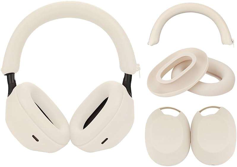 Adhiper 3Sets Silicone Sweat Case Cover for Sony WH-1000XM5 Headphones, Embody XM5 Earpad Cover/Ear Covers/Headband Cover Protector, Washable Sweatproof Soft Silicone Headphone Accessories(Off White) - Image 1
