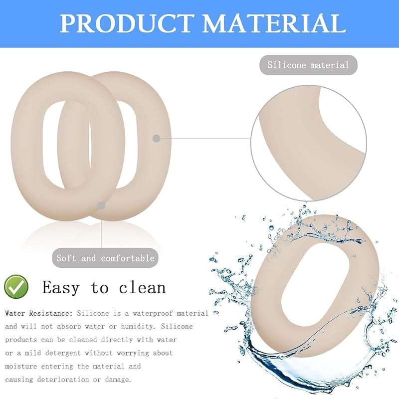 Adhiper 3Sets Silicone Sweat Case Cover for Sony WH-1000XM5 Headphones, Embody XM5 Earpad Cover/Ear Covers/Headband Cover Protector, Washable Sweatproof Soft Silicone Headphone Accessories(Off White) - Image 5