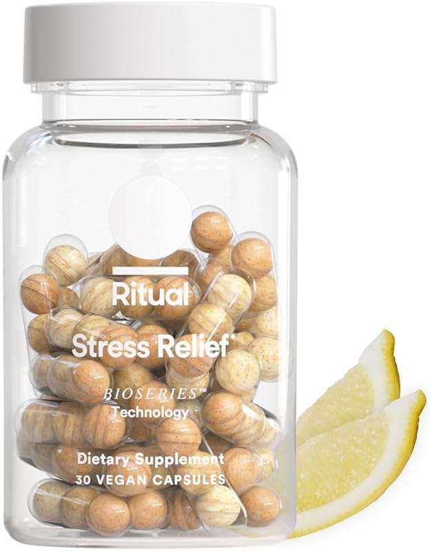Ritual Stress Relief Supplement - Ashwagandha, L-Theanine, & Saffron - Helps Reduce Stress, Manage Cortisol, Promotes Calm, Relaxation* - All Day Support* - Vegan - Citrus - 30 Capsules - 30 Servings - Image 1