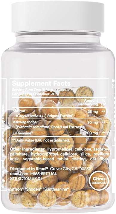 Ritual Stress Relief Supplement - Ashwagandha, L-Theanine, & Saffron - Helps Reduce Stress, Manage Cortisol, Promotes Calm, Relaxation* - All Day Support* - Vegan - Citrus - 30 Capsules - 30 Servings - Image 8