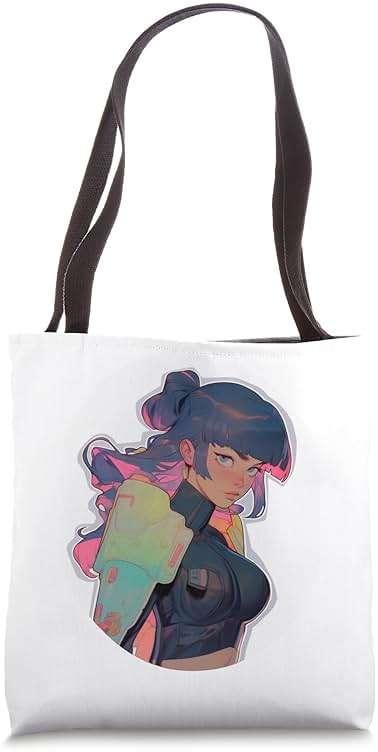 Purple & Pink Hair Cyber-punk Anime & Manga Style Cyberware Tote Bag - Image 1