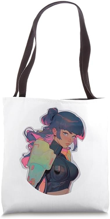 Purple & Pink Hair Cyber-punk Anime & Manga Style Cyberware Tote Bag - Product Image