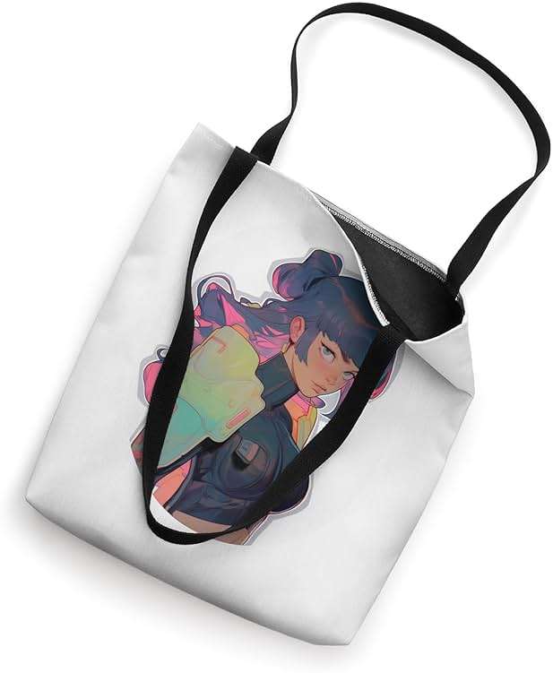 Purple & Pink Hair Cyber-punk Anime & Manga Style Cyberware Tote Bag - Image 2