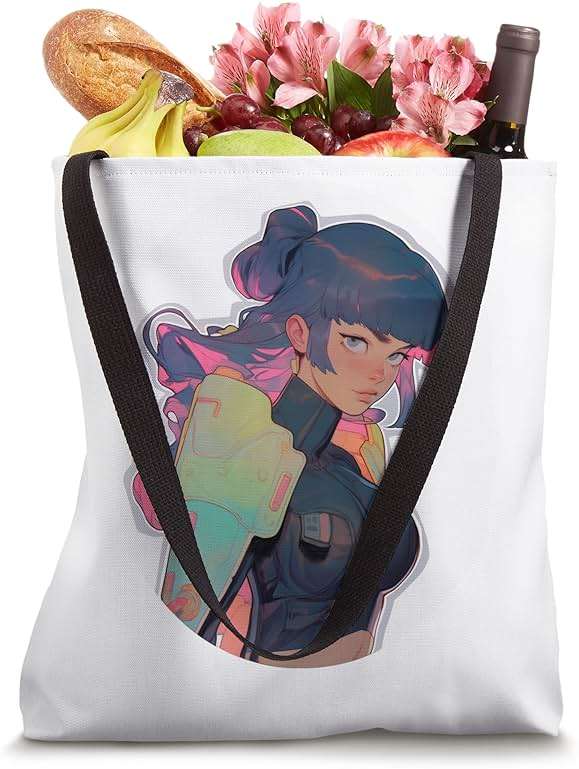 Purple & Pink Hair Cyber-punk Anime & Manga Style Cyberware Tote Bag - Image 4