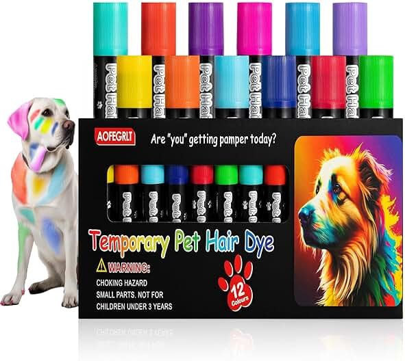 12 Pack Dog Hair Color Dye Temporary Non-toxic Vibrant Colors Washable Pet Safe Paint for Dog Cat Animals - Product Image