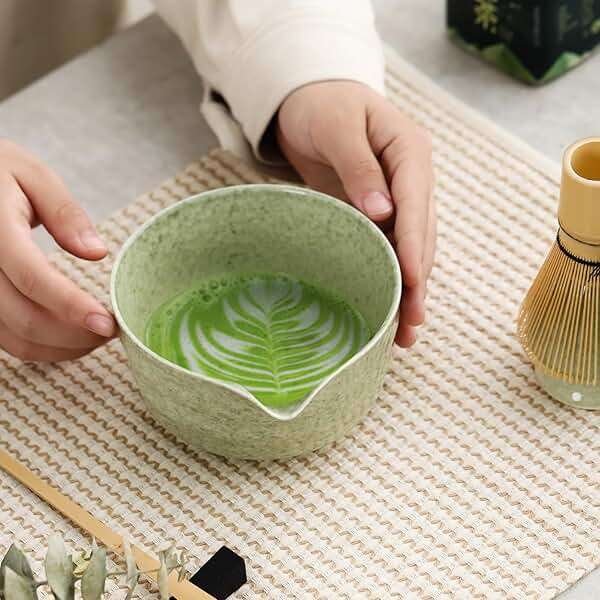 Matcha Set, Japanese Tea Set Includes Matcha Bowl with Spout, Matcha Whisk Holder, Bamboo Matcha Whisk and Bamboo Scoop, 17 oz Mottled Green Glaze Ceramic Matcha Kit for Tea Lovers - Image 2