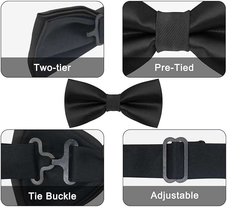 Luckyvestir Bow Ties for Men, Pre-Tied Bowtie Adjustable Black Mens Tie for Shirts Vests Tuxedos Suits Party Graduation Gifts - Image 4