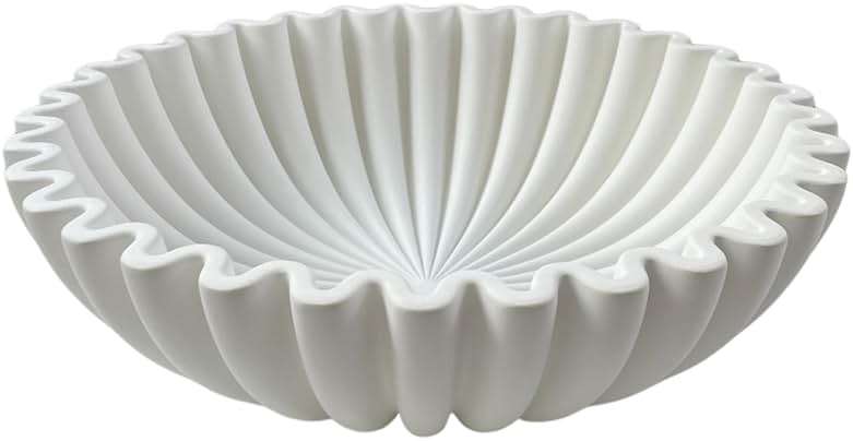 OAKOA Large Decorative Bowl - White Decorative Bowls for Home Decor - Organic Modern Home Decor Bowl - Concrete Ruffle Bowl Decor - Fluted Bowl - Scalloped Bowl - Image 1