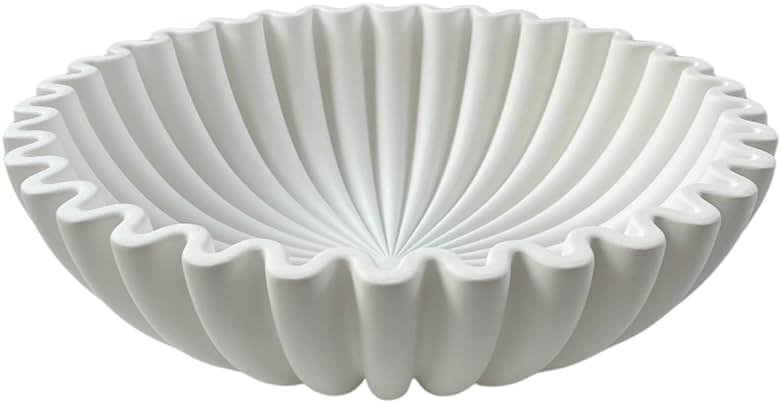OAKOA Large Decorative Bowl - White Decorative Bowls for Home Decor - Organic Modern Home Decor Bowl - Concrete Ruffle Bowl Decor - Fluted Bowl - Scalloped Bowl - Product Image