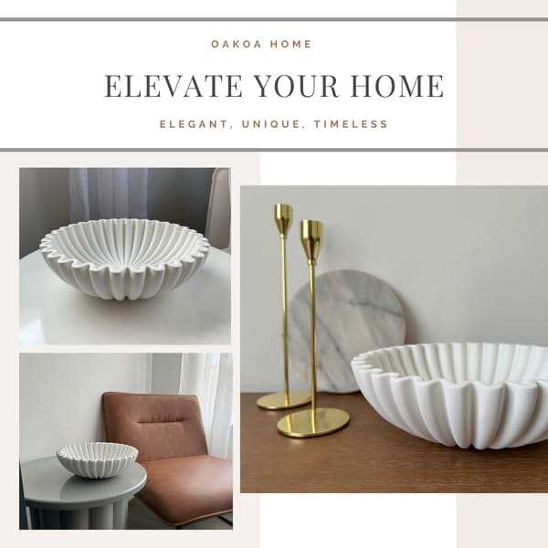 OAKOA Large Decorative Bowl - White Decorative Bowls for Home Decor - Organic Modern Home Decor Bowl - Concrete Ruffle Bowl Decor - Fluted Bowl - Scalloped Bowl - Image 5