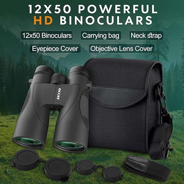 Occer 12x50 Bird Watching Binoculars for Adults - High Powered Binoculars with Clear Image - Easy Focus HD Binocular for Cruise Ship Hunting Travel Concert Stargazing Birthday Gift for Men - Image 7