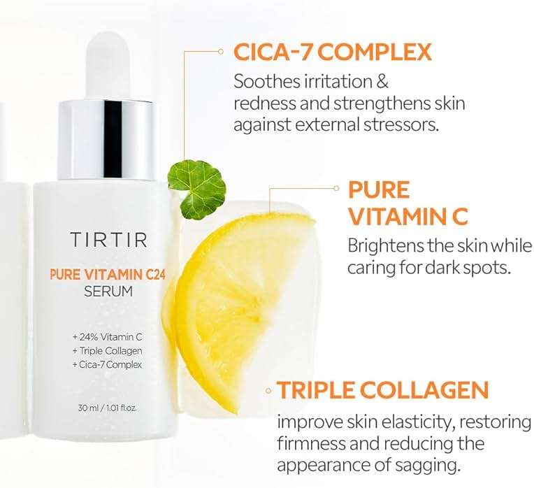 TIRTIR Pure Vitamin C 24% Face Serum – Dark Spot Remover for Sensitive Skin with Collagen Anti Aging Even out Skin Tone Non irritation tested, Wrkinkles, Korean Mild Vita C Facial Serum 1.01 Fl Oz - Image 7