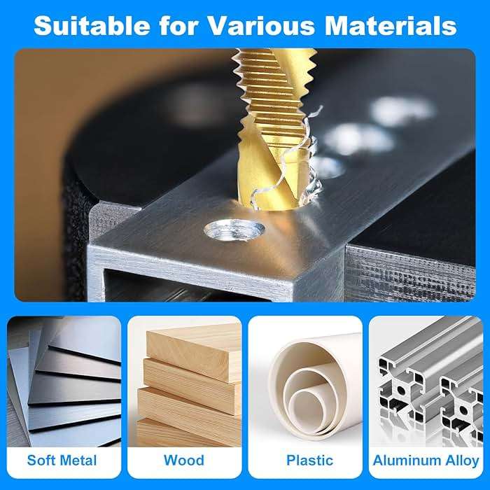 Drill Tap Set, Valkynos 6 Packs Titanium Plated Combination Taps Drill Bit Set, M3 M4 M5 M6 M8 M10 Hex Shank HSS Screw Thread Metric Compound Tap Drill Bits Metal Drilling - Image 5