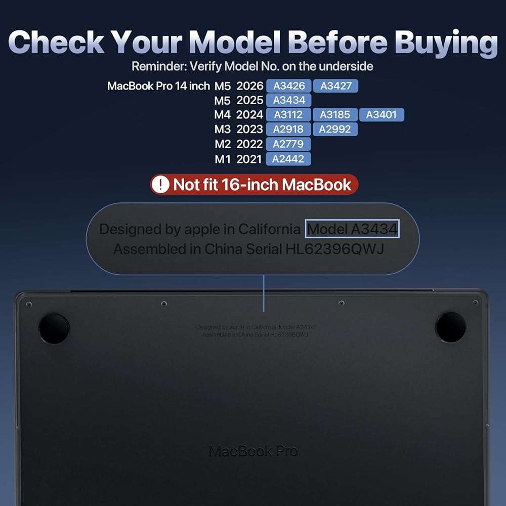 Soonjet Invisible Armor for MacBook Pro 14 inch Case M5 M4 M3 M2 2026-2021 | 100% Color Match, Matte Space Black Clear, Protective Hard Shell Laptop Cover, Ultra Thin, Anti Crack Fingerprint Scratch - Image 3
