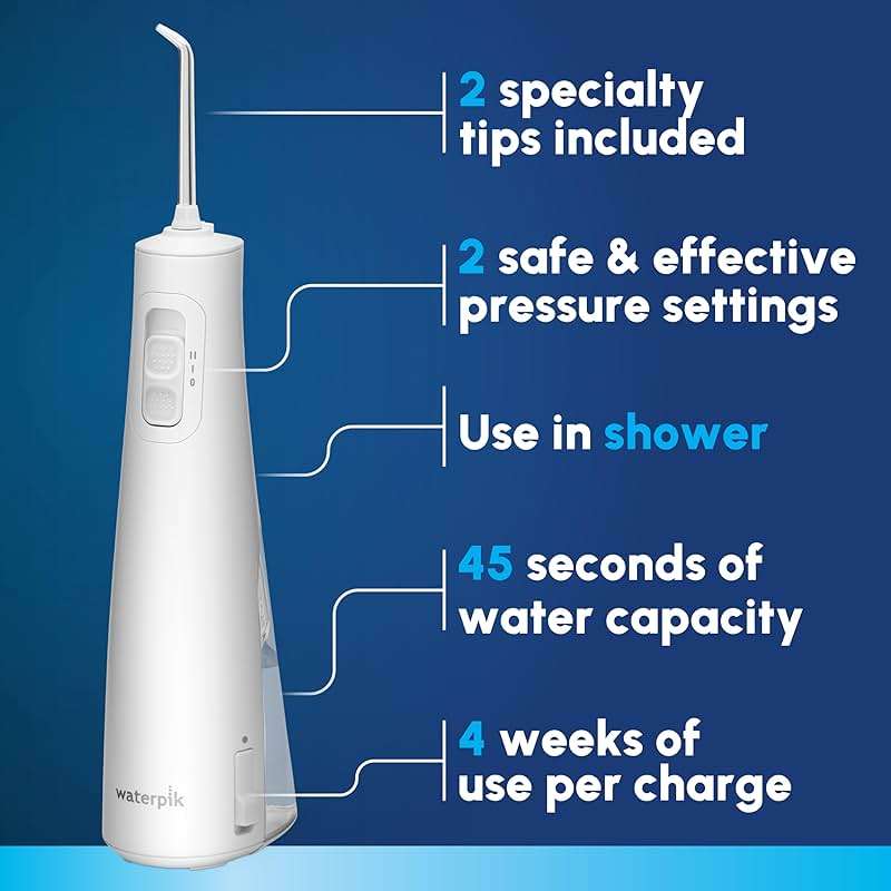 Waterpik Cordless Pulse 3100 Rechargeable Portable Water Flosser for Teeth, Gums, Braces Care and Travel with 2 Flossing Tips, Waterproof for Shower Use, ADA Accepted, WF-20 White, Amazon Exclusive - Image 2