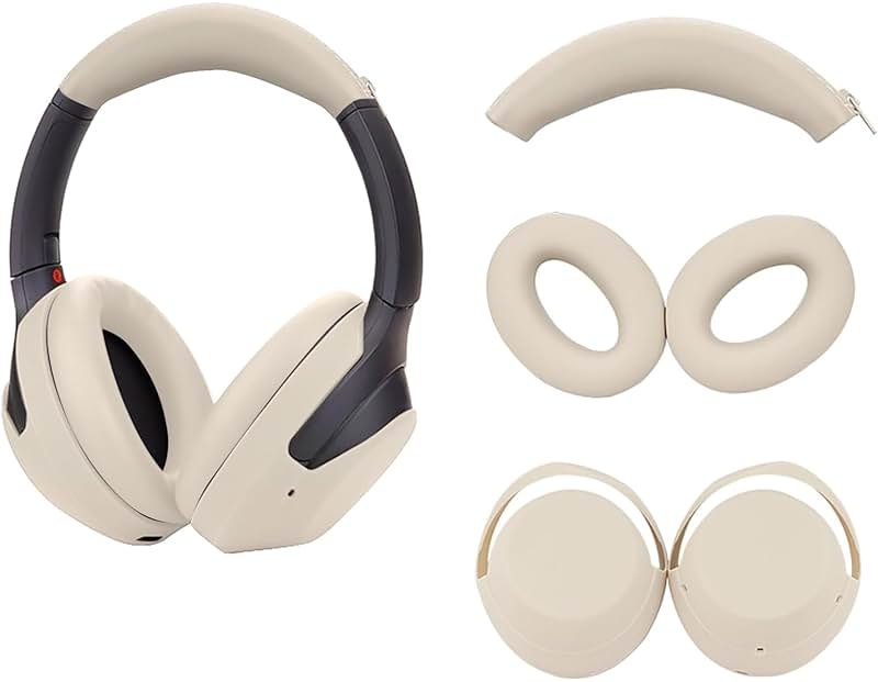 Adhiper 3Sets Silicone Sweat Case Cover for Sony WH-1000XM4 WH-1000XM3 Headphones, Silicone XM4 Earpad Cover/Ear Covers/Headband Cover Protector, Sweat Proof Soft Headphone Accessories (Off White) - Product Image