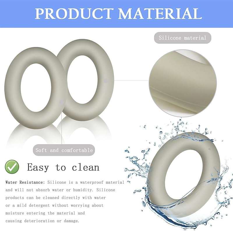 Adhiper 3Sets Silicone Sweat Case Cover for Sony WH-1000XM4 WH-1000XM3 Headphones, Silicone XM4 Earpad Cover/Ear Covers/Headband Cover Protector, Sweat Proof Soft Headphone Accessories (Off White) - Image 3