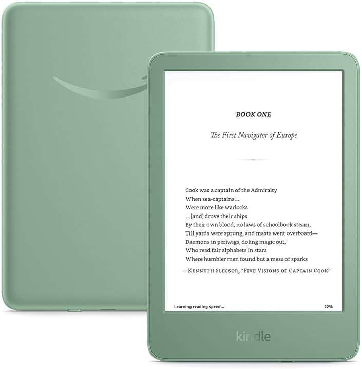 Amazon Kindle 16 GB (newest model) - Lightest and most compact Kindle, now with faster page turns, and higher contrast ratio, for an enhanced reading experience - Matcha - Image 1