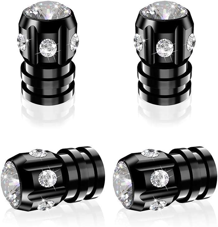 QUARKACE Tire Valve Caps, Bling Valve Stem Caps with Sparkly Rhinestones, Tire Caps 4 Pack for Cars SUVs Trucks Motorcycles Bikes, Anti-Fading Coating, Corrosion Resistant, Air Leakproof - Black - Image 1