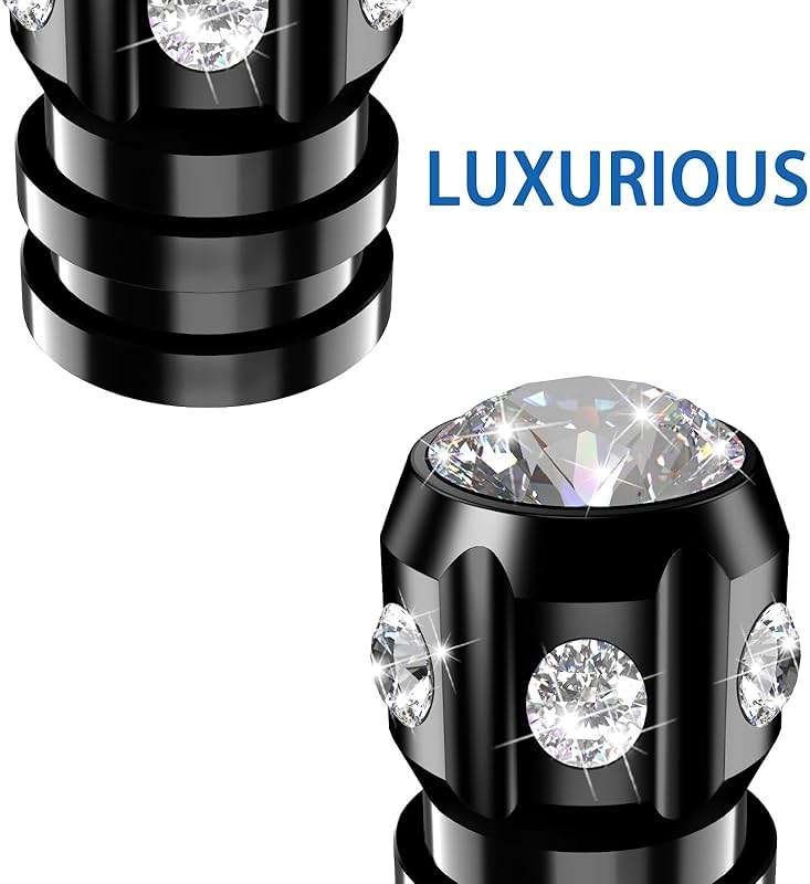 QUARKACE Tire Valve Caps, Bling Valve Stem Caps with Sparkly Rhinestones, Tire Caps 4 Pack for Cars SUVs Trucks Motorcycles Bikes, Anti-Fading Coating, Corrosion Resistant, Air Leakproof - Black - Image 3