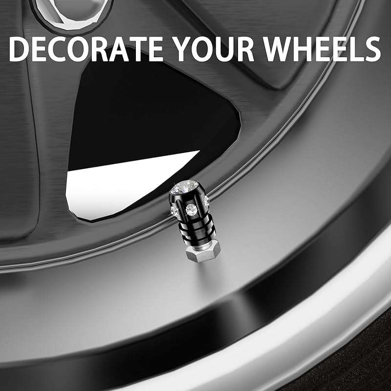 QUARKACE Tire Valve Caps, Bling Valve Stem Caps with Sparkly Rhinestones, Tire Caps 4 Pack for Cars SUVs Trucks Motorcycles Bikes, Anti-Fading Coating, Corrosion Resistant, Air Leakproof - Black - Image 4